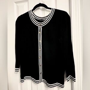 Cable & Gauge Black Cardigan with White Trim